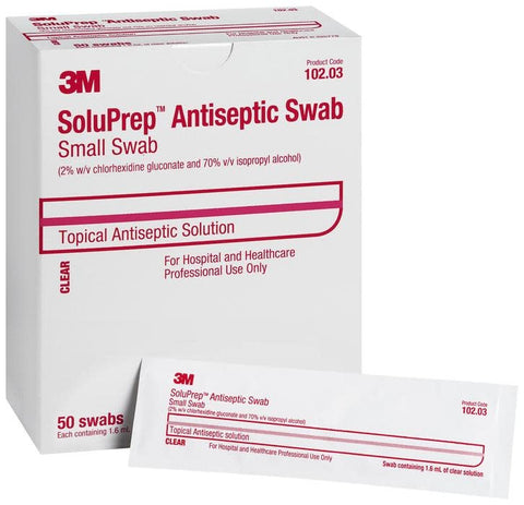 3M™ SoluPrep 2% Chg, 70% Iso Alc Clear Solution Swabsticks 50/Bx