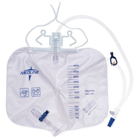 Medline Urinary Drainage Bag 2000ml W/ Luer-Lock Connection & Anti-Reflux Tower W/ Slide-Tap 20/Bx