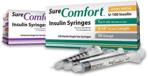 Sure Comfort Insulin Syringes 100/bx  30G 5/16" (8mm) 10/bg