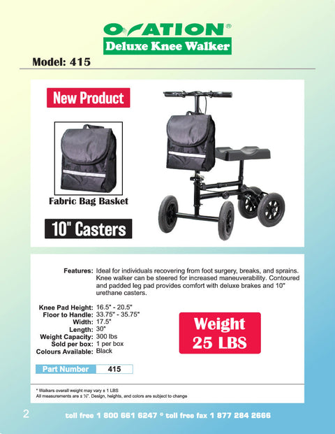 Nighthawk Deluxe Knee Scooter 10" Casters 300lbs Capacity