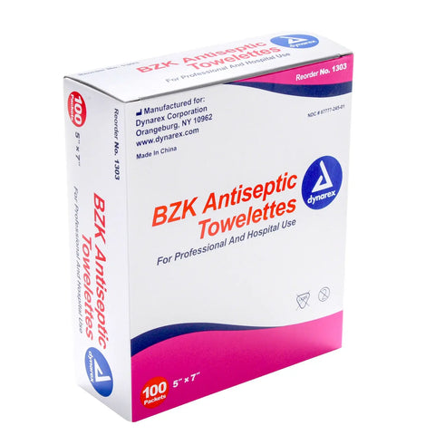 Benzalkonium Antiseptic Towelette 8" X 5" 100/Bx