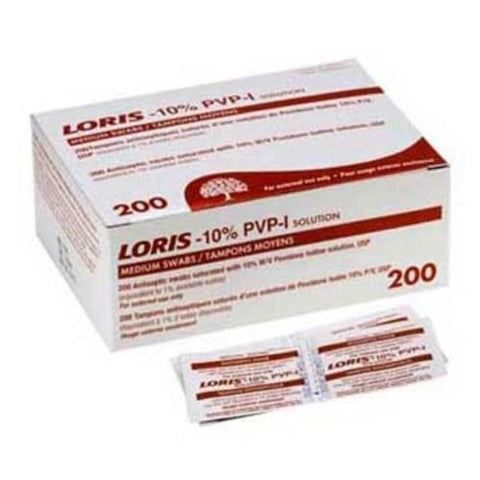 LORIS Povidone Iodine Personal Prep Pad Swabs Medium 10% Povidone Iodine bx/200