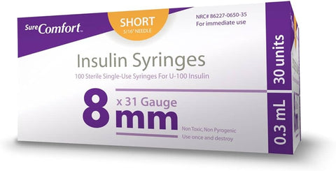 Sure Comfort Insulin Syringes  31G 5/16" (8mm) 3/10cc  10/pk