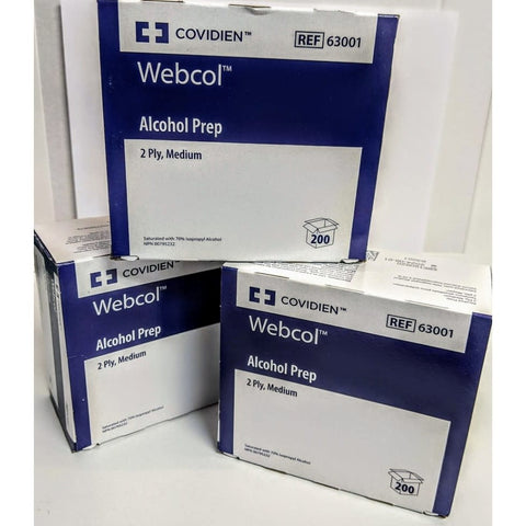 Webcol Alcohol Prep Pads 2-Ply Sterile Medium 200/bx