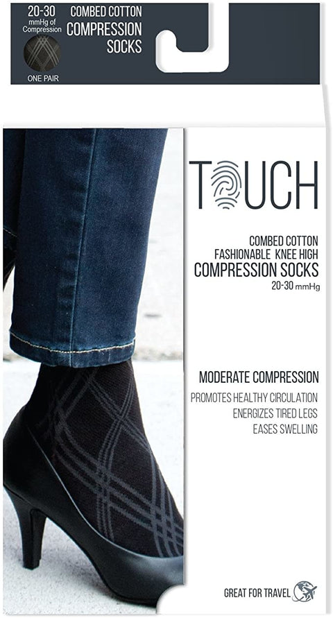 Airway Surgical Touch Combed Argyle Black Sock for Women 20-30mmHg Argyle Black