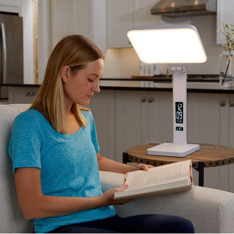 Theralite Aura Qi Light Therapy Sun Lamp - UV Free 10,000 LUX Light Therapy Lamp - Includes Alarm Clock, Phone Charger, USB Port