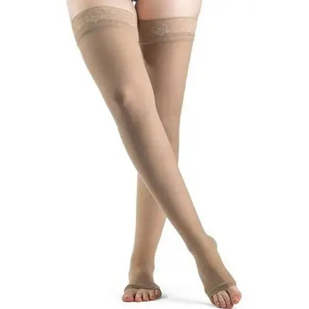781N Thigh High Sheer 15-20mmHg Open Toe MS Honey