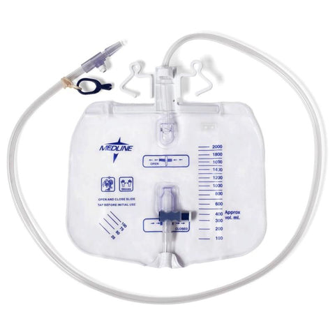 Medline Urinary Drainage Bag 2000ml W/ Luer-Lock Connection & Anti-Reflux Tower W/ Slide-Tap 20/Bx