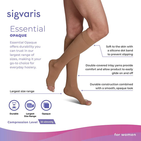 Essential Opaque Knee High 30-40mmHg Open Toe