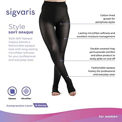 Style Soft Opaque for Women Pantyhose 20-30mmHg Open Toe