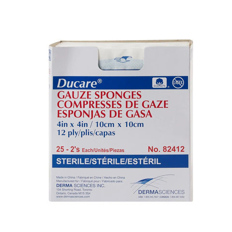 bx/25pk (2/pk) ducare woven gauze sponge 3in x 3in, 12 ply, sterile