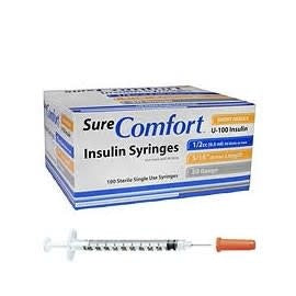 Sure Comfort Insulin Syringes 31G 5/16" (8mm) 1/2CC 10/Bag