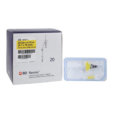 BD Nexiva Bloodless IV Catheter 24G x 3/4" Single Port 20/Bx