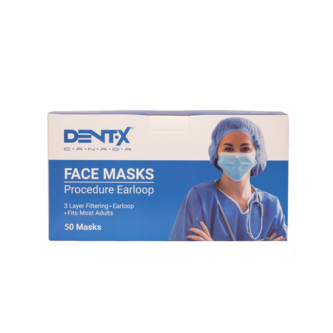 Dent-X Made in Canada Disposable Face Mask 3 Ply ASTM Level 3 Adult 50/bx