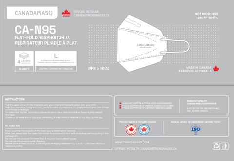 CA-N95 Kids White Disposable Respirator Mask Made in Canada 10/bg