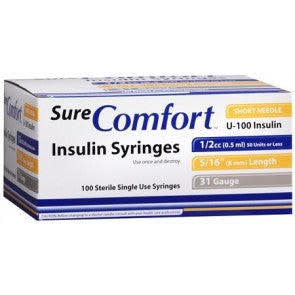 Sure Comfort Insulin Syringes 30G 5/16" (8mm) 1/2cc 10/Bg