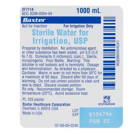 Sterile Water For Irrigation Pour Bottle