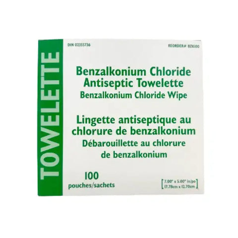 BZK Antiseptic Towelette 0.13% Benzalkonium Chloride 100/bx