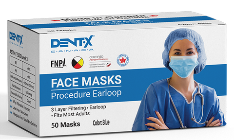 Dent-X Made in Canada Disposable Face Mask 3 Ply ASTM Level 3 Adult 50/bx
