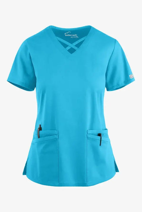 Unisex Criss-Cross Scrub Top Aqua Large