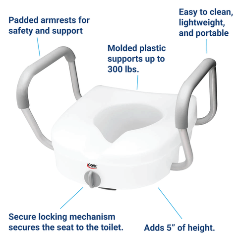 Carex 5" EZ Lock Raised Toilet Seat w/Adjustable Arms