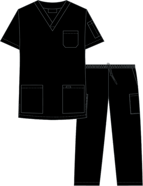 Unisex Criss-Cross Scrub Set Elastic Pant Waste 8 Pockets