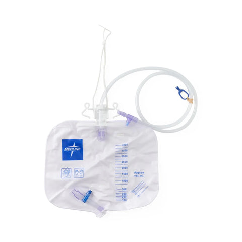 Medline Urinary Drainage Bag 2000ml W/ Luer-Lock Connection & Anti-Reflux Tower W/ Slide-Tap 20/Bx