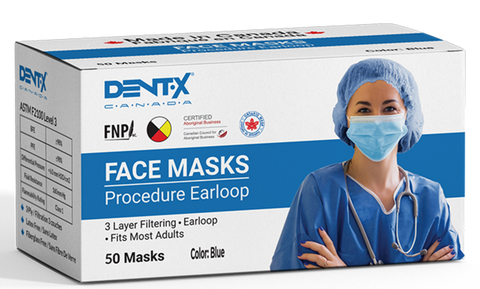 Dent-X Made in Canada Disposable Face Mask 3 Ply ASTM Level 3 Adult 20 bx/cs