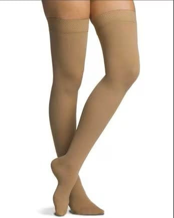 503N Natural Rubber 30-40mmHg U Medium Full Long M4 Beige for Men & Women Thigh with Grip-Top  Open Toe