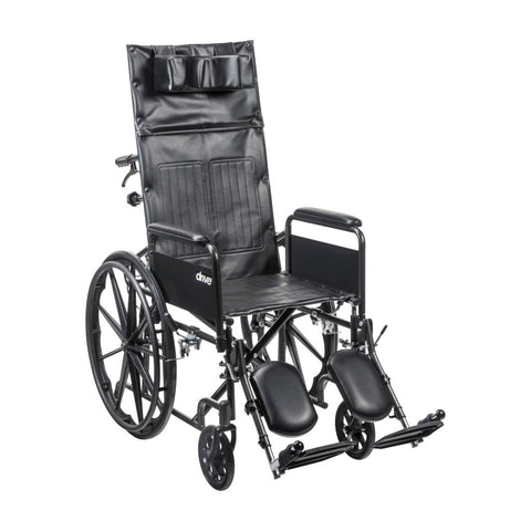 Drive Silver Sport Full Recline Wheelchair Detachable Full Arm (DFA) Elevated Foot Rest (ELR) Vinyl 300lbs