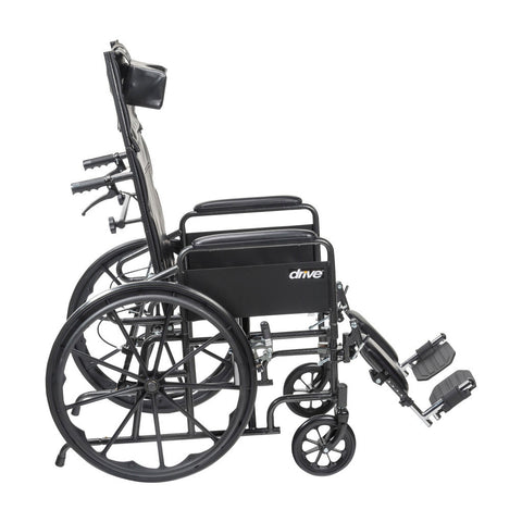 Drive Silver Sport Full Recline Wheelchair Detachable Full Arm (DFA) Elevated Foot Rest (ELR) Vinyl 300lbs