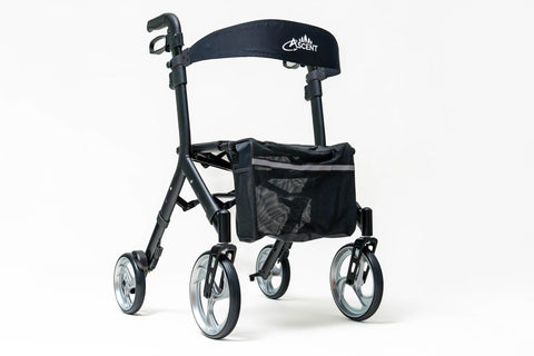 Ascent Rollator Black Adjustable Height 300LB Cap