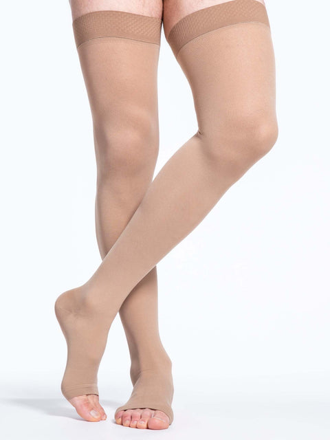 Essential Cotton for Men Thigh High 30-40mmHg Medium Long Beige