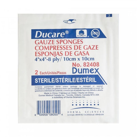Ducare Woven Gauze sponge (2/pk)  4in x 4in, 8ply 25/bx Sterile