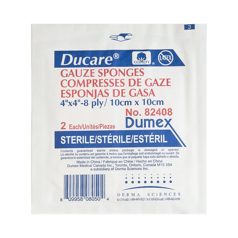 tr/25pk (2/pk) ducare woven gauze sponge 4in x 4in, 8ply, sterile