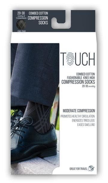 Airway Surgical Touch Combed Cotton Argyle Black Sock for Men 20-30mmHg