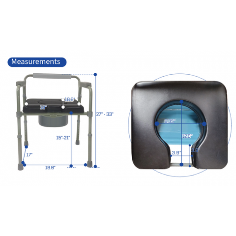 MOBB Padded Folding Commode Chair 18"W x 16.6"D 300lbs Weight Capacity
