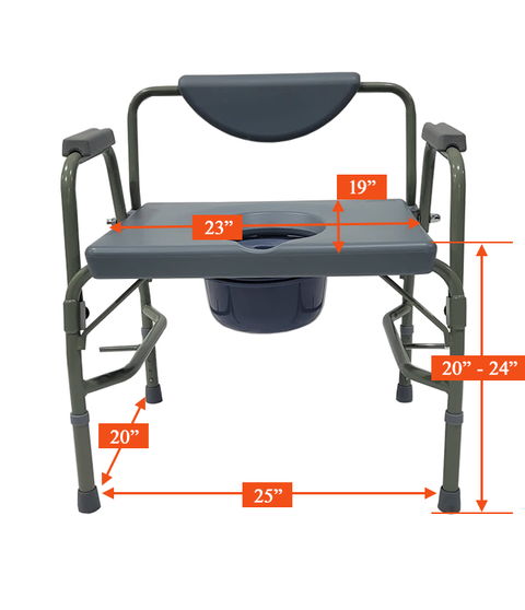 Heavy Duty Steel Commode 500lbs with Padded arms