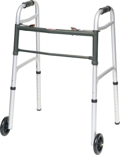 Probasics Aluminum Two-Button Release Folding 2 Wheels Walker with 5" Wheels
