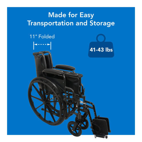 ProBasics K2 Wheelchair w/ Flip Back Arms 16" Depth