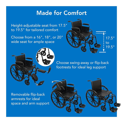 ProBasics K2 Wheelchair w/ Flip Back Arms 16" Depth