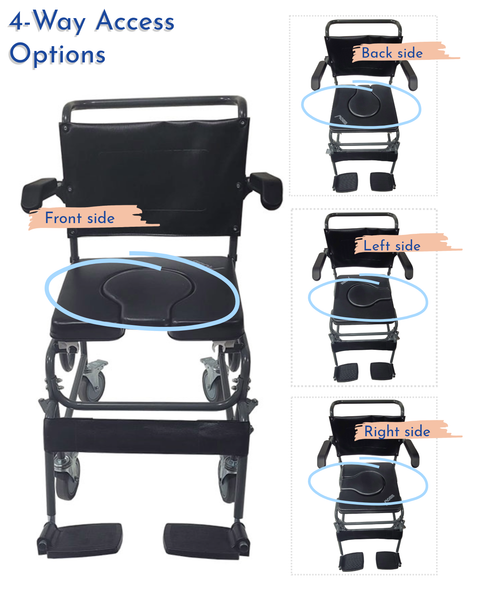MOBB 4 Way Padded Steel Commode Chair with Wheels