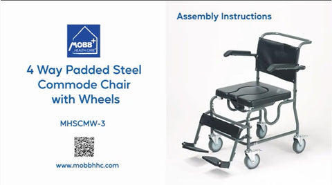 MOBB 4 Way Padded Steel Commode Chair with Wheels
