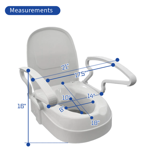Raised Toilet Seat with Arms adjustable height to add 2",4" and 6"