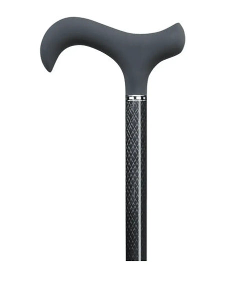 Walking stick-Derby soft grip in carbon look-chrome ring - tube struct black