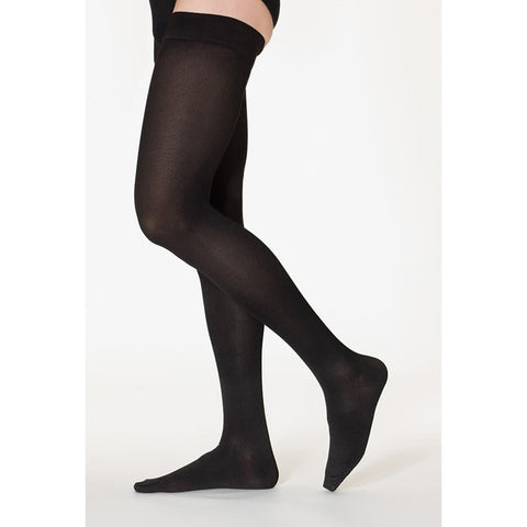 Essential Cotton for Women Thigh High 30-40mmHg Black Small Short