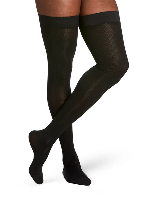 Sigvaris Essential Cotton Men's Thigh High Medium Long Black  20-30mmHg