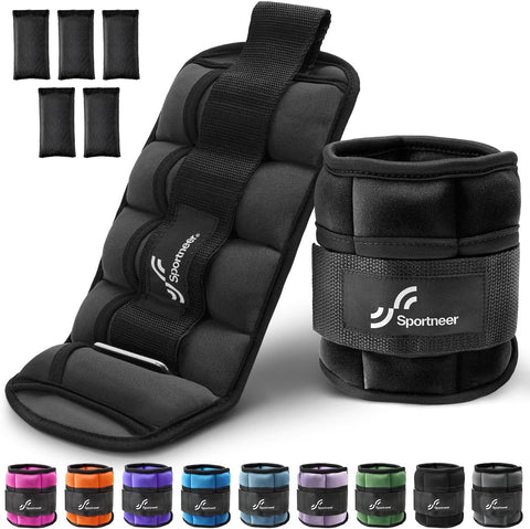 Sportneer Adjustable Ankle Weights Set of 2.2,3,4.6,7 LBS Pair with Removable Ankle and Wrist Weight