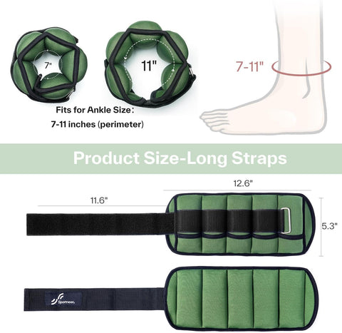 Sportneer Adjustable Ankle Weights Set of 2.2,3,4.6,7 LBS Pair with Removable Ankle and Wrist Weight