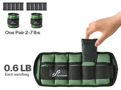 Sportneer Adjustable Ankle Weights Set of 2.2,3,4.6,7 LBS Pair with Removable Ankle and Wrist Weight